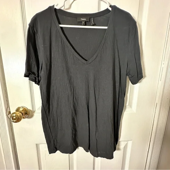 Theory Black V-Neck Short Sleeve Tee - Picture 2 of 6